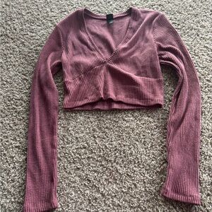 Wild Fable Purple V-Neck Ribbed Crop Sweater